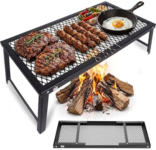 Adventure Peaks Foldable Camping Grill – 63 x 30 x 17 cm Portable Barbecue with Steel Mesh, Foldable Legs, Compact Travel Grill for Camping, Picnic & Outdoor Cooking