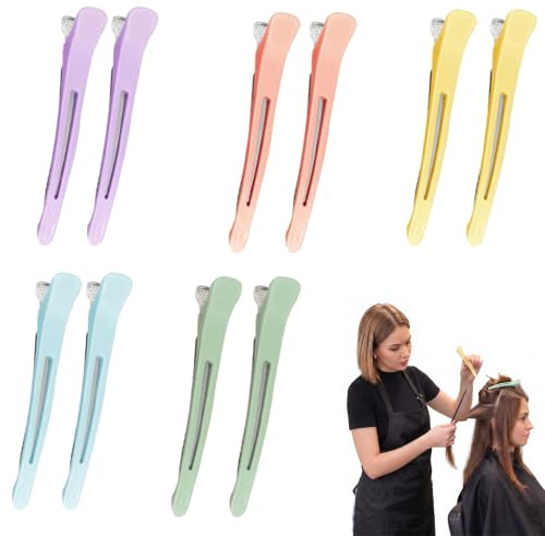 Pince Plate Cheveux Sans Trace Ni Casse, 10 Pinces Sectionnement Antidérapantes Cheveux Fins Épais, Pince Coiffeur Brushing Multicolore Salon