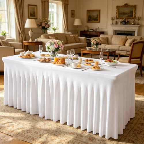 Taurion 6 Stück Elastisch Tischhussen: Weiß Stretchhusse Biertischhusse, Bierzeltgarnitur Husse, Tischdecken Event für Hochzeit, Bankett, Messe 76×183cm