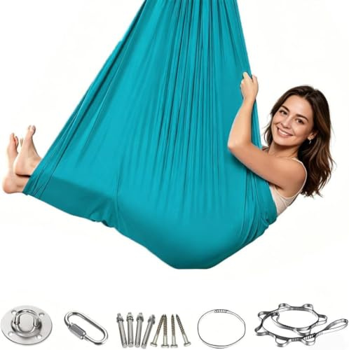 Aerial Yoga hängmatta inomhus och utomhus ultralätt, 200 kg lastkapacitet yoga-gunga hammock (280 x 150 cm), gunghängmatta för trädgård, inomhus, balkong, terrass