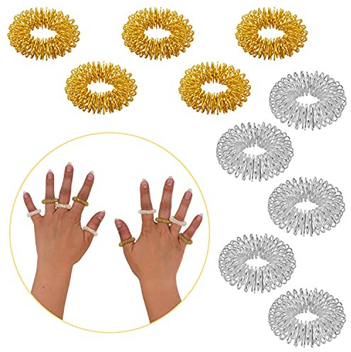 CHI-ENTERPRISE - Premium Massagering Set für den Finger | Antistress Ring | Akupressur Ring - Anxiety Ring | Inhalt: 10x Antistress Ring (5x gold/klein, 5x silber/groß)