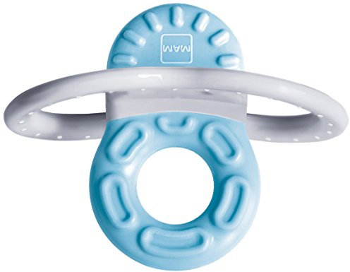 MAM Bite & Relax Phase 1 Mini Beißring, Zahnungshilfe speziell für die Vorderzähne, extra kleiner und leichter Beißring für Babys, ab 2+ Monate, blau