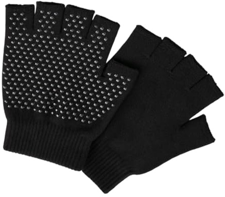 AKORD Fingerless Gloves 2 Pairs – Unisex Stretch Knit Winter Gloves with Non-Slip Rubber Grip, One Size Fits Most