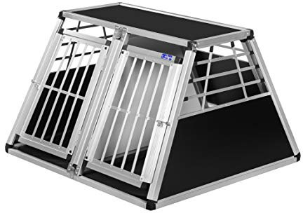 ALPUNA Transportbox N44 – Aluminium Doppelbox für Hunde 96×100×65 cm, Auto Hundebox mit Trennwand & Notausstieg, sicherer Hundetransport im Kofferraum