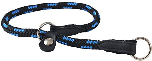 Dogs My Love Round Braided Rope Nylon Choke Dog Collar with Sliding Stopper (16 Long; 0.3 Diam (8mm), Blue/Black)
