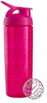 BlenderBottle Signature Sleek Tritan Trinkflasche mit BlenderBall, geeignet als Protein Shaker, Eiweißshaker, Wasserflasche oder für Fitness Shakes, BPA frei, Pink Geo Lace (820 ml)