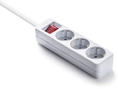 FAMATEL – Leiste Ecosockets 3 Steckdosen I Mit Ein-Ausschalter I 3 Meter I Bis 3680W I Kindersicherung I Ausrichtung der Steckdosen auf 45º I Verhindert versteckten Verbrauch I Weiß