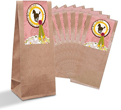 Logbuch-Verlag 10 Pferde Geschenktüten zum Befüllen Papiertüte mit Pferd Aufkleber rosa Kindergeburtstag Give-Away Verpackung