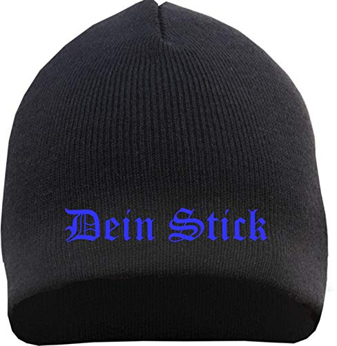 HB_Druck Beanie mit Wunschtext - Altdeutsch - Bestickt - Mütze Strickmütze Stickfarbe: blau