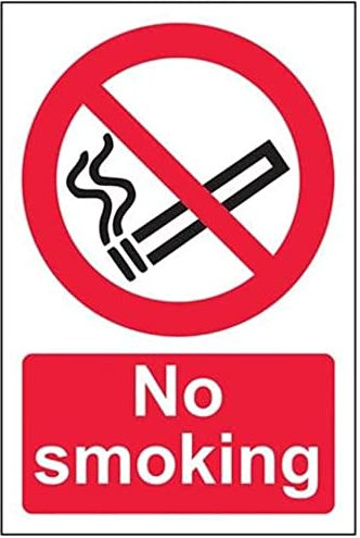 V Safety 57034AG-R No Smoking Prohibition Sign - Portrait - 100mm x 150mm - 1mm Rigid Plastic, Black/Red