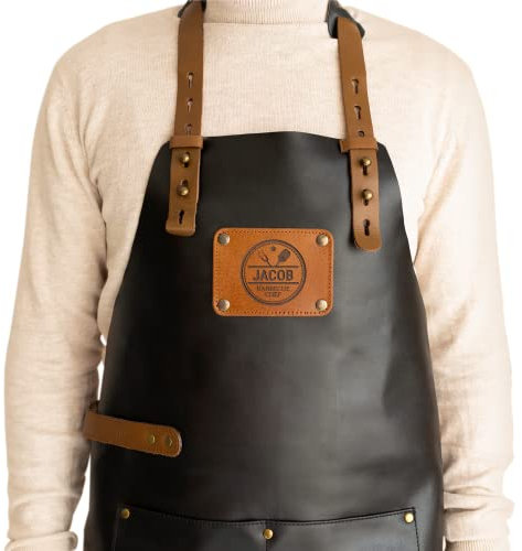 your surprise Grembiule da barbecue personalizzato con nome - Grembiule nero per barbecue in pelle, personalizzabile con testo, design e caratteri diversi, regolabile in dimensioni