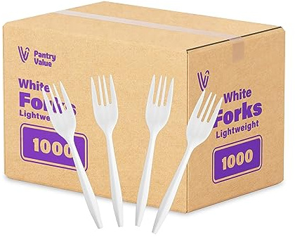 Pantry Value [1000 Count] Lightweight White Plastic Forks - Disposable Cutlery for Parties, Events, and Dinner (Formerly Comfy Package)