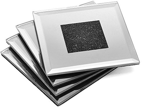 Lustre Black Sparkle Glitter Mirrored Glass Coaster Set of 4
