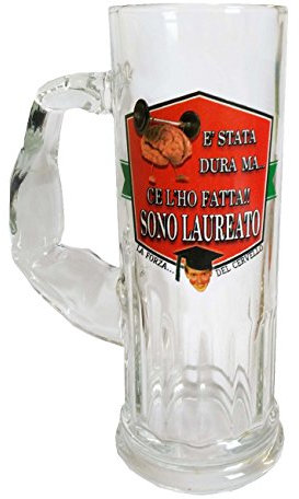 Boccale birra in vetro per la laurea,capacità 500ml.