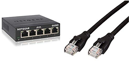Netgear GS305-300PES Switch Ethernet Métal 5 Ports Gigabit (10/100/1000) et Abordable pour Les Entreprises et Bureaux à Domicile & Amazon Basics Câble réseau Ethernet RJ45 catégorie 6-0,9 m