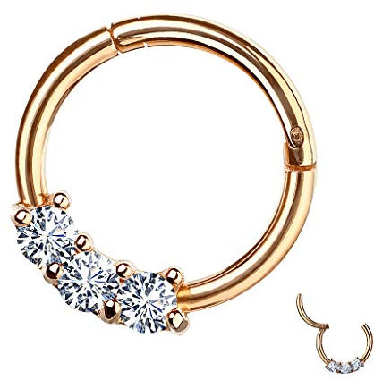 Piersando Segment Clicker Scharnier dünner Ring Piercing mit Glitzer Kristall Septum Tragus Helix Nase Lippe Nasenring Nasenpiercing Rosegold 1,2mm x 8mm