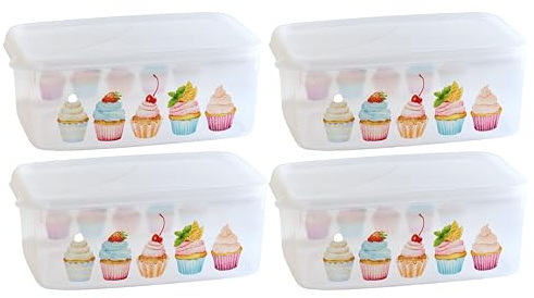 MiraHome Keksdosen 4er Set transparent mit Cupcakes-Design 2,5L – Rechteckige Plätzchendosen – Ideal als Keksdose für Weihnachten – Plätzchendose für die Weihnachtszeit