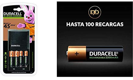 Duracell CEF27 45 minutes Battery Charger with 2 AA and 2 AAA & Rechargeable AA 2500 mAh Batteries ideal for Xbox controller, pack of 4