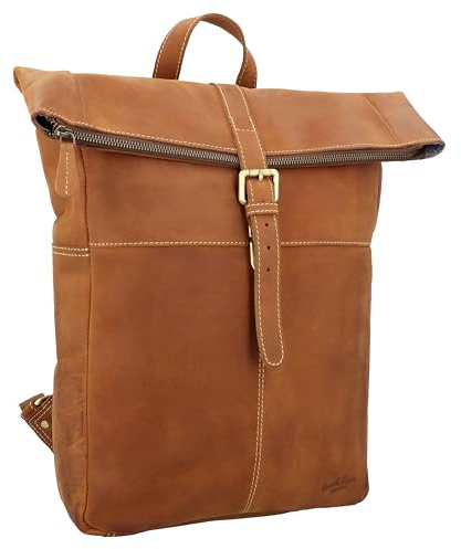 Gusti Rucksack Leder – Henning Lederrucksack Fahrradrucksack Kurierrucksack Rolltop wasserdicht Laptoprucksack 13 L Damen Herren Braun