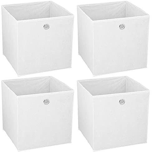 Murago - 4er Set Faltbox ca. 30x30x30 cm Weiß Aufbewahrungsbox faltbar Aufbewahrungs Körbe Einschub Korb Boxen Box Stoff Regalkorb Klappbox Organizer