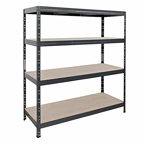 Master Rax Rivet Schwerlastregal mit lackierbaren HDF-Platten, 180x150x45cm (HxBxT), 4 Böden mit je 250kg Tragkraft, anthrazitgrau, praktisches Stecksystem, umweltfreundlich und recycelbar