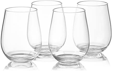 FUFRE Juego de 4 copas de vino blanco de plástico, sin tallos de 450 ml, duraderas, reutilizables, irrompibles, para el hogar, la oficina, los bares
