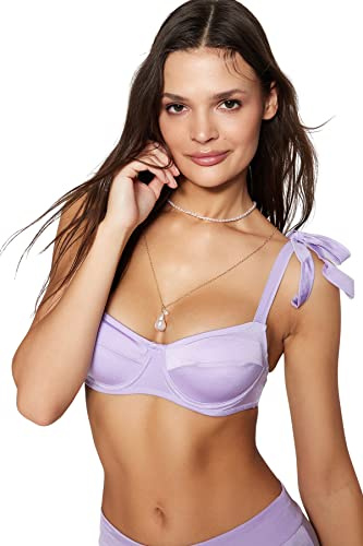 Trendyol Top Bikini Donna Regular Fit Balcone Maglia Costumi da Bagno, Lilla, 48