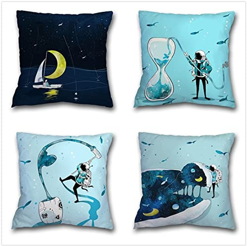 Kissenbezug 30x30cm 4er SetBoho Wohnzimmer Outdoor Deko, Schlafzimmer Zimmer Dekor Kissenhülle Kissenbezüge mit Verstecktem Reißverschluss, Couchkissen, Sofakissen Weinachten Wanderndes Universum