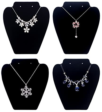 Coward 4 Pcs/Set Velvet Necklace Display for Selling Jewelry Holder Stand for Show Necklace Organizer Rack for Store Home Show (Black)