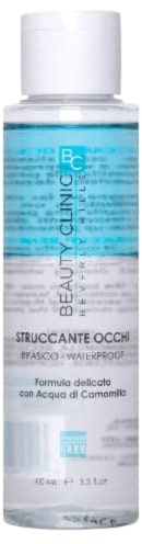 Beauty Clinic, Struccante Occhi Bifasico con Acqua di Camomilla, Utile per la Cura del Contorno Occhi, Detersione Delicata per Trucco Resistente e Waterproof, Proprietà Antiossidanti e Lenitive, 100ml