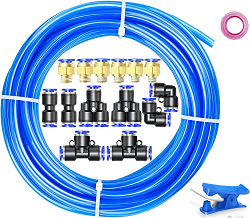 Stubotar Blau 10M Polyurethanschlauch 14 mm Außendurchmesser X 10 mm Innendurchmesser PU-Luftschlauch mit 14 Verbindungssätzen und Schneider, flexibel und wetterfest
