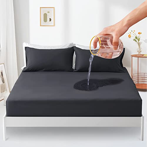 Sufdari Matratzenschoner wasserdicht 200x200cm spannbettlaken, Atmungsaktive Matratzenauflage, Inkontinenzauflage, Wasserdichter Matratzenbezug-Schutz Nässeschutz Spannbetttuch -Anthrazit Grau