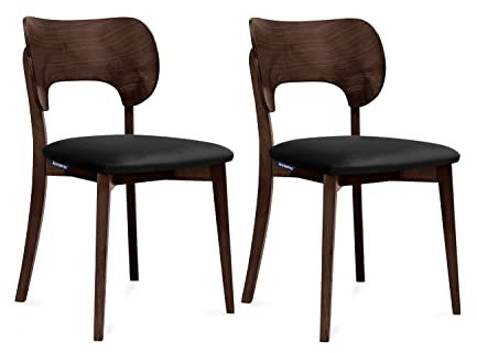 Konsimo LYCO Esszimmerstühle Set 2 Stühle - Modern Holzstuhl 80,5x47cm - Küchenstühle - Stuhl Esszimmer, Küche, Wohnzimmer - Universal Esstisch Stühle mit Weicher Polsterung - Schwarz/Dunkler Nussbaum