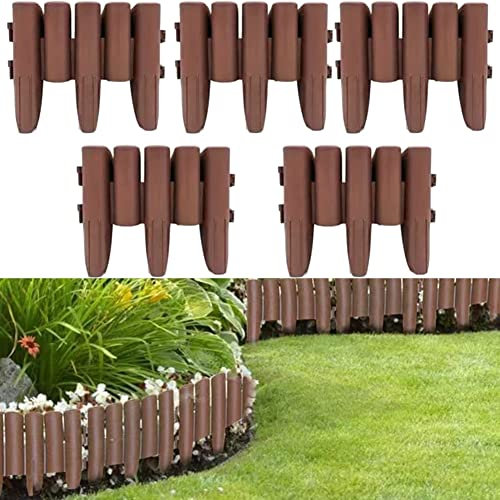 Rasenkante Holzoptik Beeteinfassung, 2,8 m Kunststoff-Rasenkanten Palisade Beetumrandung Mähkante Beetumrandung Palisade Gartenpalisade Beetzaun, 28x 23 cm, Brown 10 Stück