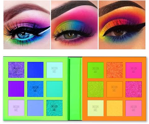 Tintark Neonme Lidschatten Palette, 18 fluoreszierende Lidschatten, Regenbogen lila blau grün gelb rosa Lidschatten-Paletten für lustige Party beliebtes Augen-Make-up, Glitzer matte schimmernde