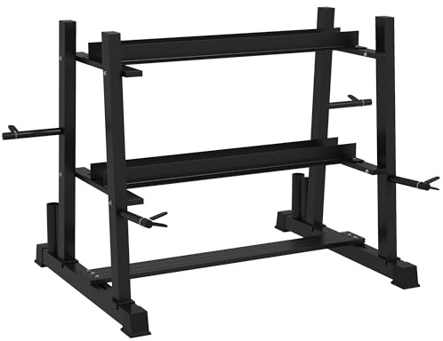 SPORTNOW Rastrelliera per Manubri in Acciaio con 4 Aste a Distanza Regolabile per Pesi, Kettlebell e Bilancieri, 131x75x80 cm, Nero