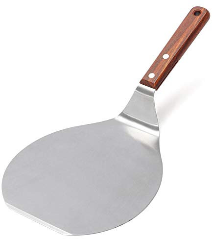 ulafbwur Pizza Peel 12 Inch Stainless Steel Round Turning Wooden Handle Cake Pizza Shovel Kitchen Baking Tool