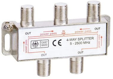 Woostars 4-Way Coaxial Cable Splitter (RG6 Compatible, F-Type, 5-2500MHz) Digital Signal Female Coax Splitter - Works with Satellite, Antenna, HDTV, Amplifier, CATV Cable TV