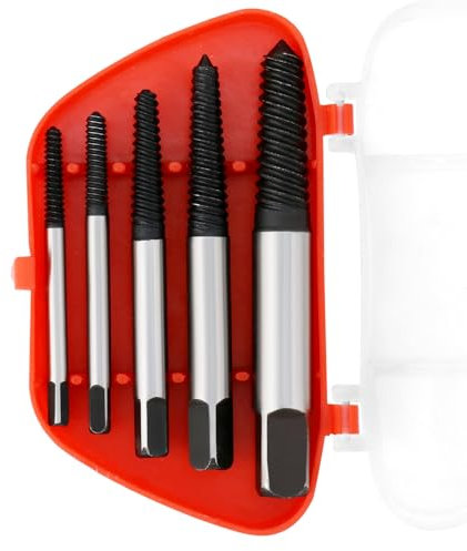 QWORK® 5 Pcs Easy Out Screw Extractor Set, Bolt Extractor, Stud Extractor with Storage Box, for Stripped Screws & Stud Bolt Removal