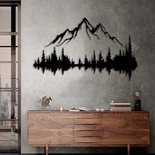 Metall Wandkunst Berg und Wald Metall Wanddekoration, große Wandskulptur für rustikales Zuhause, Innen und Außenbereich, Moderne Deko, Bilder für Zuhause Büro Wohnzimmer (Berg 2, Mittel, Black/Black)