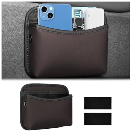 Adunsiaoto Auto Multifunctional Leather Seat Storage Box, Leather Side Pocket Phone Organizer Car Bag, Multifunctional Auto Side Organizer Bags for Coins Glasses Storage, for Most Car(Brown)
