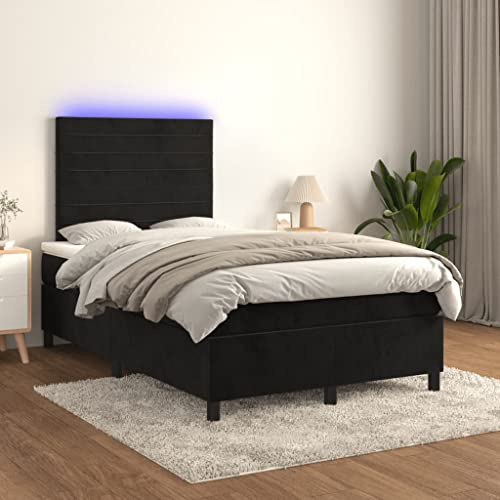 ZQQLVOO Bed Frame Lattenrost Palettenbett Bodenbett Boxspringbett mit Matratze & LED Schwarz 120x200 cm Samt