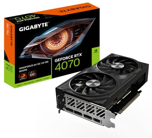 GIGABYTE Carte Graphique GeForce RTX 4070 WINDFORCE 2X OC V2 12G - 12GB GDDR6, 192bit, PCI-E 4.0, 2490MHz Core Clock, 3 x DisplayPort 1.4a, 1 x HDMI 2.1a, NVIDIA DLSS 3, GV-N4070WF2OCV2-12GD