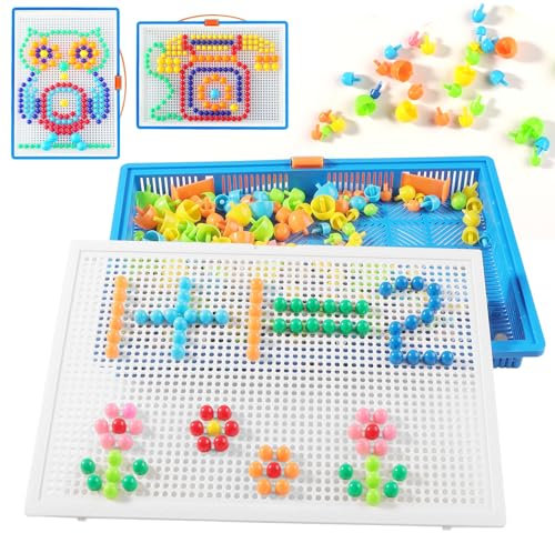 KingYH Mosaik Steckspiel mit 350 Stück Steckperlen für Kinder Bausteine Lernspielzeug Steckspiel Set Bastelset Steckmosaik Pädagogisches Lernspielzeug für Jungen Mädchen ab 2 Jahre Geburtstagsgesc