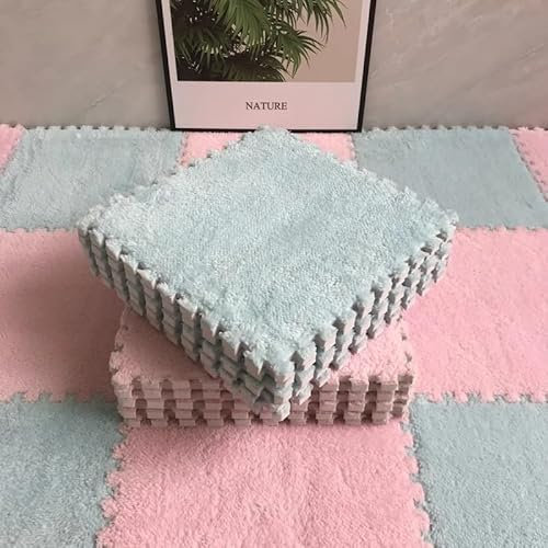 20 Stück Raumteppich, Spleißmatte, ineinandergreifende Teppichfliesen for Zuhause, Schlafzimmer, Yoga, Fitnessstudio, Spiel, 30 x 30 cm(Light Blue-pink)