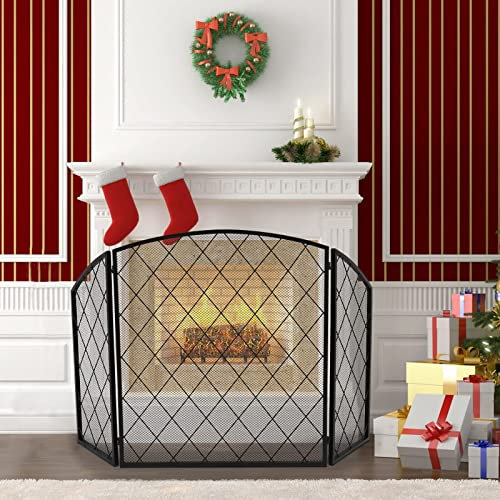 Fireplace Screen Guard, Kaminschutzgitter, 3-teilig, schmiedeeiserne Gitter, Kaminschutzgitter, Funkenschutz, Tor, faltbar, Kaminschutzgitter, Flache Kaminschutzgitter, dekorativ