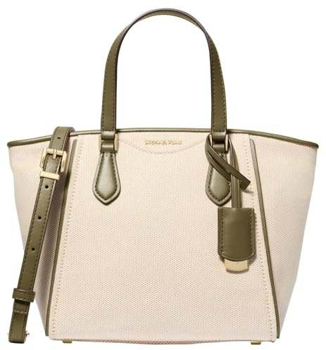 Michael Kors Damen Small Convertible Crossbody Bag Taryn Kleine wandelbare Umhängetasche, Goldfarbene Hardware/Vanille/Safari-Grün
