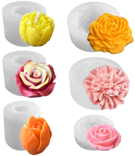 Midnadiy 6 unidades moldes silicona de flores, 6 pk moule en silicone en forme de fleur con superficie lisa & Fácil de desmoldar, adecuado para decoración de tartas, chocolate, jabón