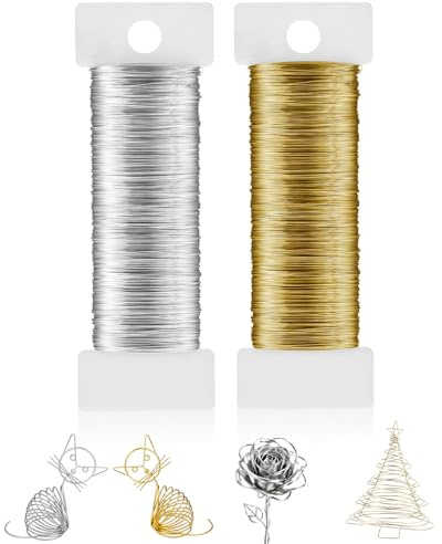 0,35 mm Basteldraht, 2 Rollen Draht zum Basteln Basteldraht Dünn Schmuckdraht für Handwerk Pflanzen Blumen (Gold & Silber)