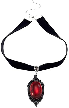 Caiguoer Halloween Halskette Gothic Schmuck Schwarz Choker Kristall Anhänger Vampir Halskette Halloween Schmuck für Frauen, Einheitsgröße, Metall